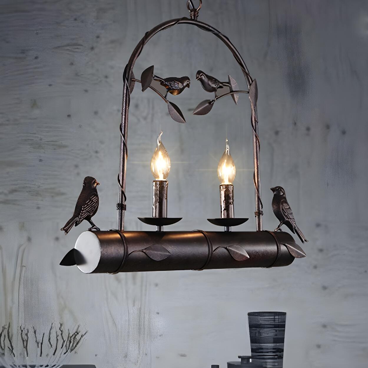 Rustic Retro Bird Metal 2-Light Candle Pendant Light