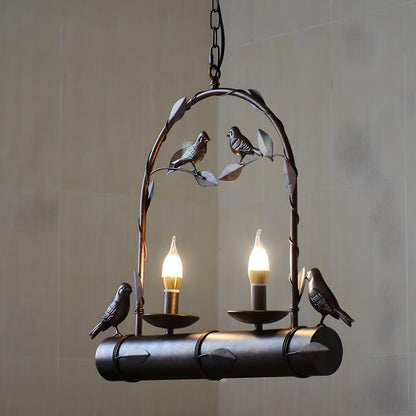 Rustic Retro Bird Metal 2-Light Candle Pendant Light