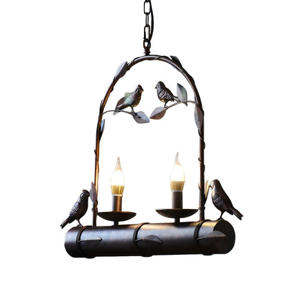 Rustic Retro Bird Metal 2-Light Candle Pendant Light