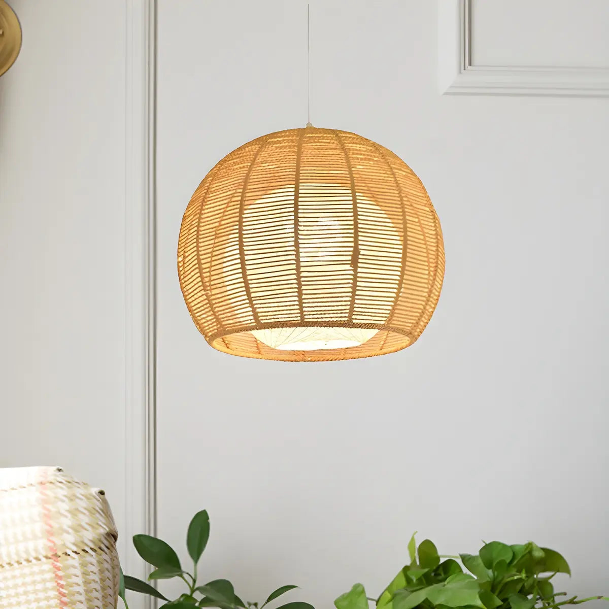 Rustic Rope Natural Rattan Orb Living Room Pendant Light