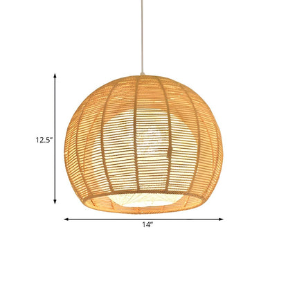 Rustic Rope Natural Rattan Orb Living Room Pendant Light