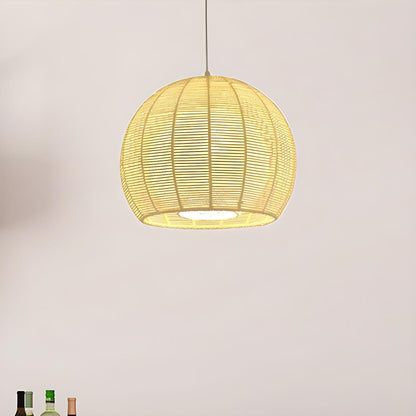 Rustic Rope Natural Rattan Orb Living Room Pendant Light