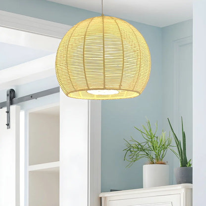 Rustic Rope Natural Rattan Orb Living Room Pendant Light