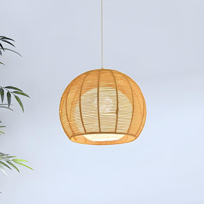 Rustic Rope Natural Rattan Orb Living Room Pendant Light