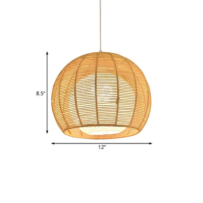 Rustic Rope Natural Rattan Orb Living Room Pendant Light