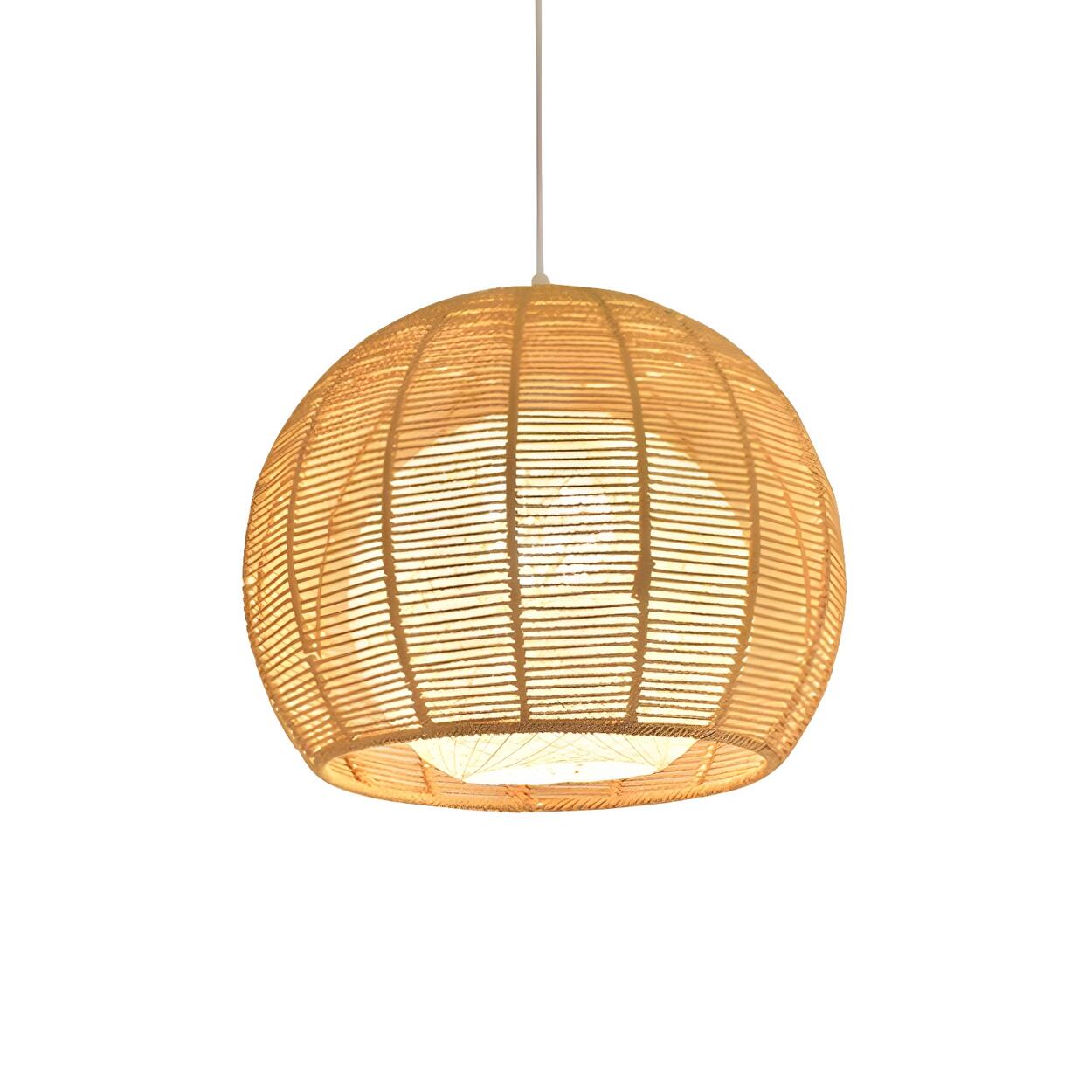 Rustic Rope Natural Rattan Orb Living Room Pendant Light