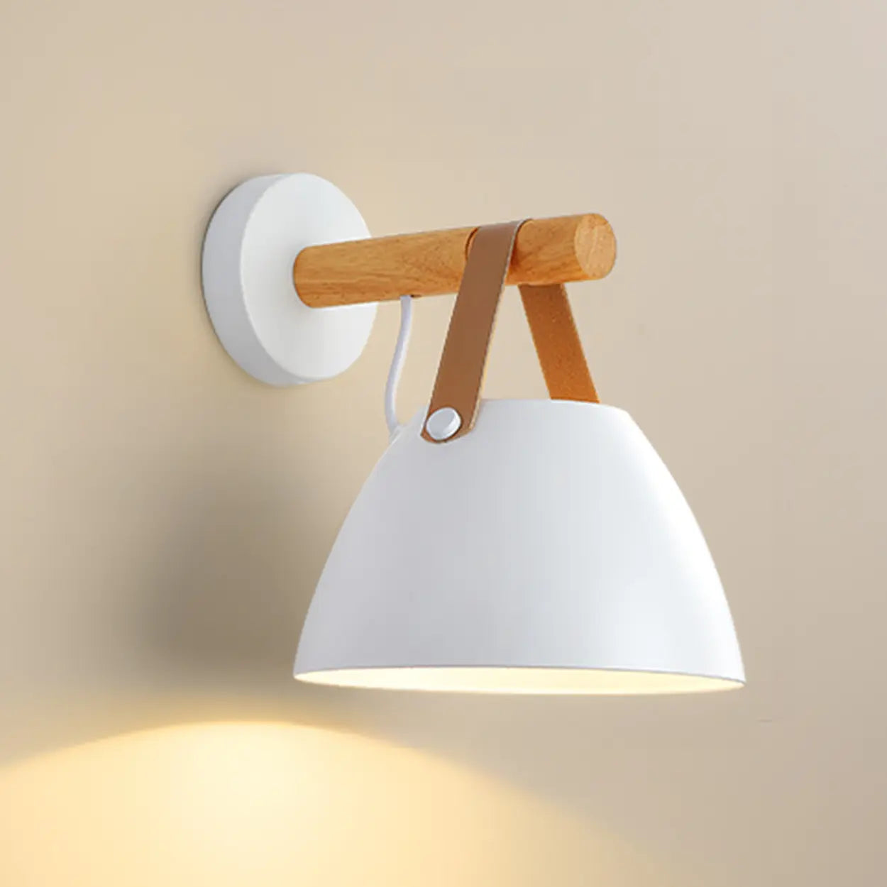 Scandinavian Leather Straps White Cone Wall Sconce