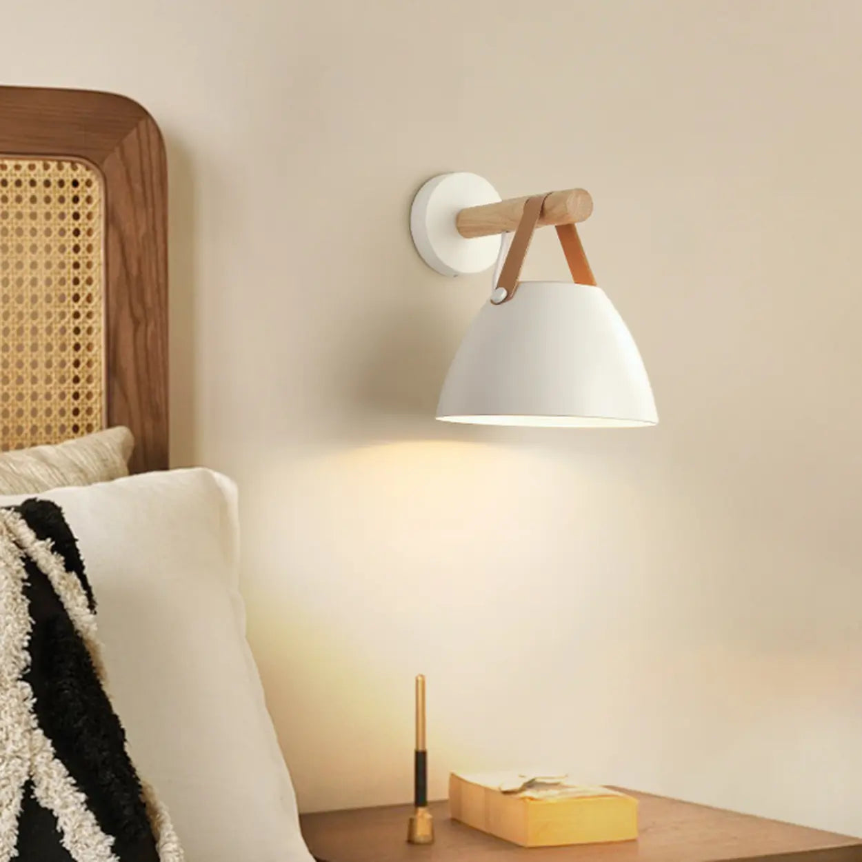 Scandinavian Leather Straps White Cone Wall Sconce