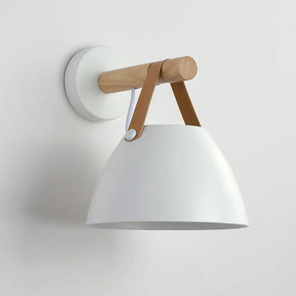 Scandinavian Leather Straps White Cone Wall Sconce