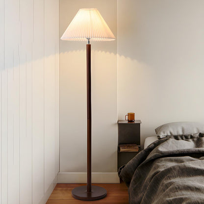 Scandinavian White Pleated Shade Wooden Floor Lamp