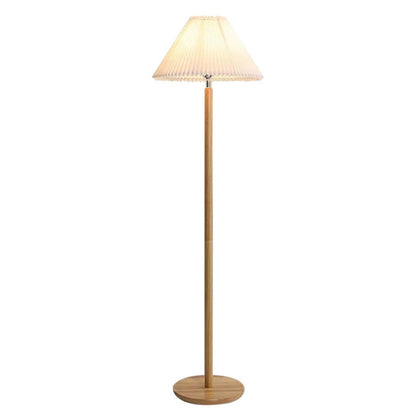 Scandinavian White Pleated Shade Wooden Floor Lamp