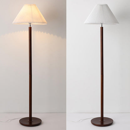 Scandinavian White Pleated Shade Wooden Floor Lamp