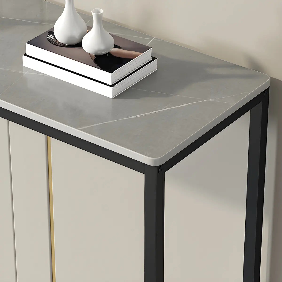 Scratch Resistant Stone Top Black Metal Console Table