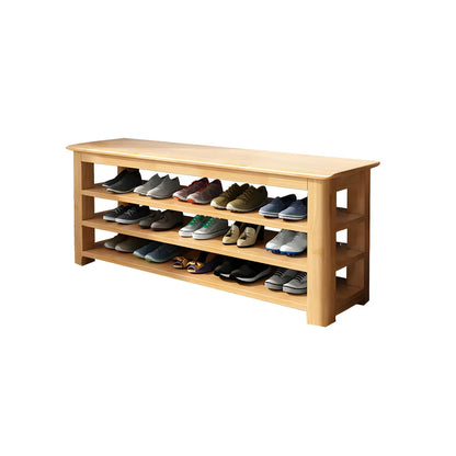 Short Natural Rubberwood Shoe Storage Entryway Bench