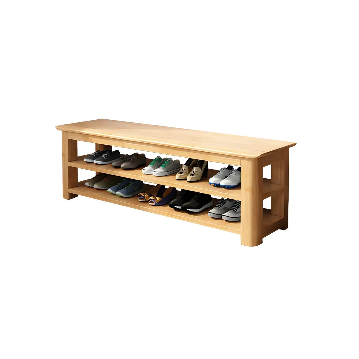 Short Natural Rubberwood Shoe Storage Entryway Bench