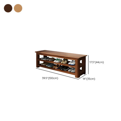 Short Natural Rubberwood Shoe Storage Entryway Bench