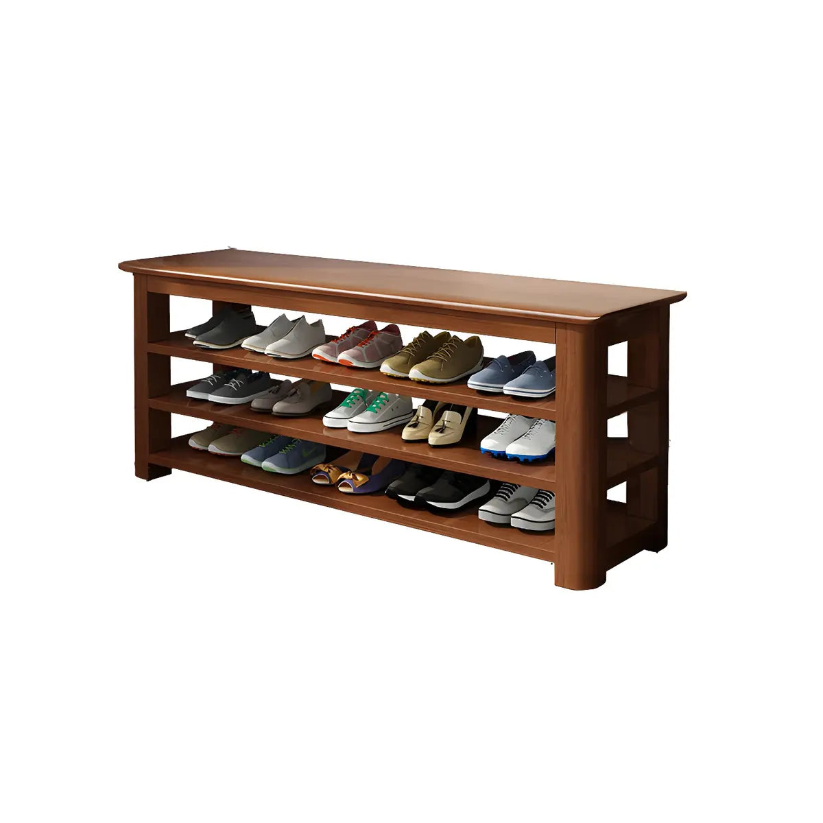 Short Natural Rubberwood Shoe Storage Entryway Bench