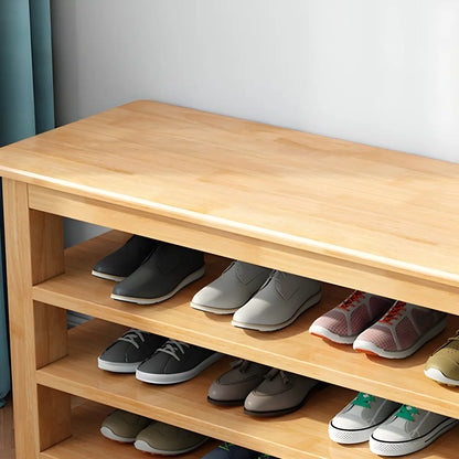 Short Natural Rubberwood Shoe Storage Entryway Bench