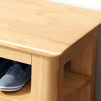 Short Natural Rubberwood Shoe Storage Entryway Bench