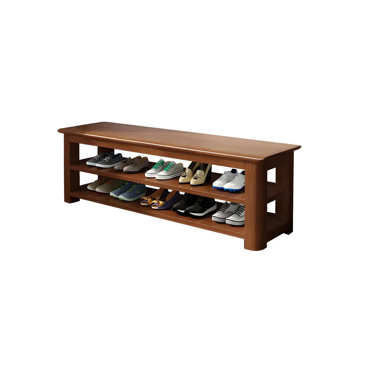 Short Natural Rubberwood Shoe Storage Entryway Bench