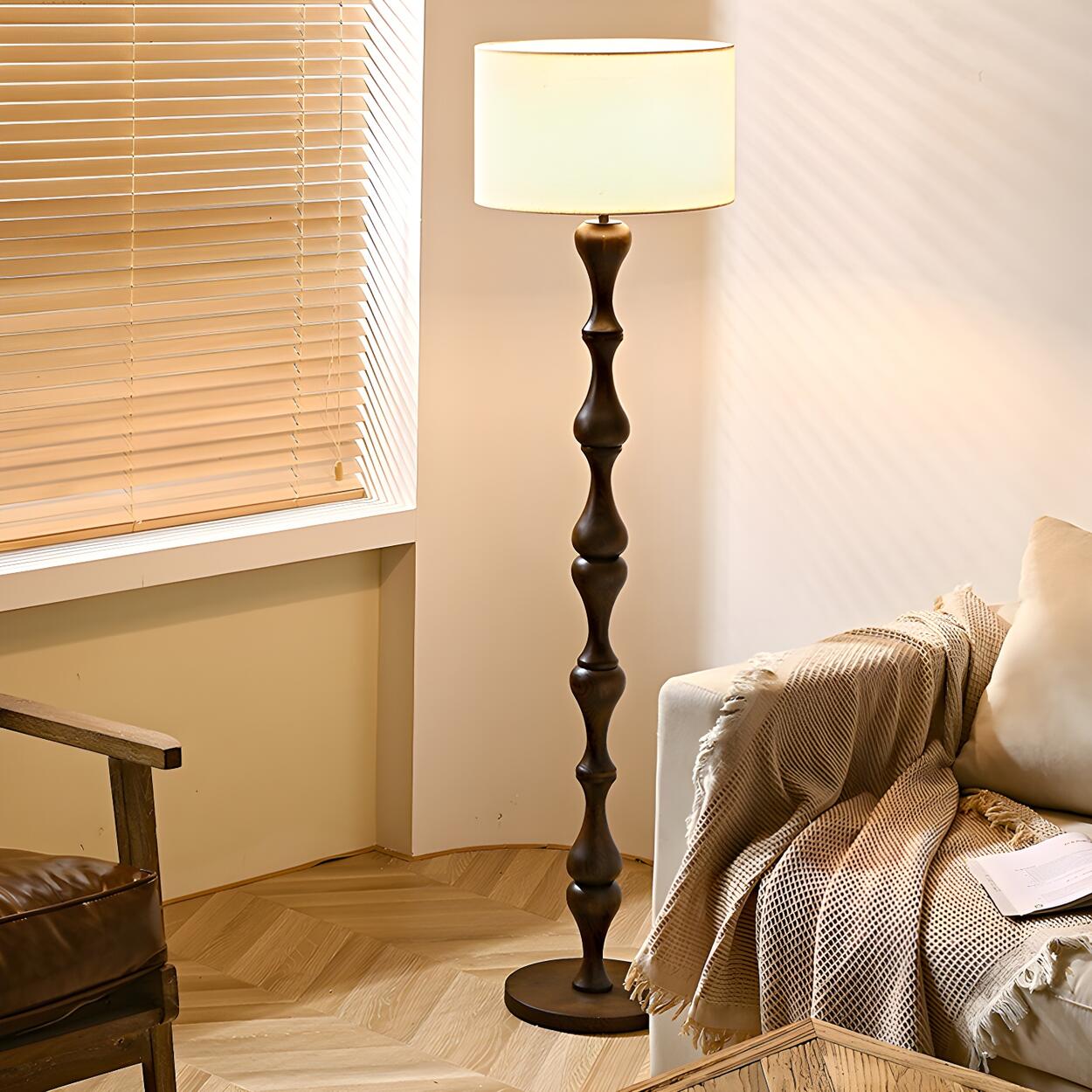 Simple Barrel Black Wooden LED Norden Floor Lamp