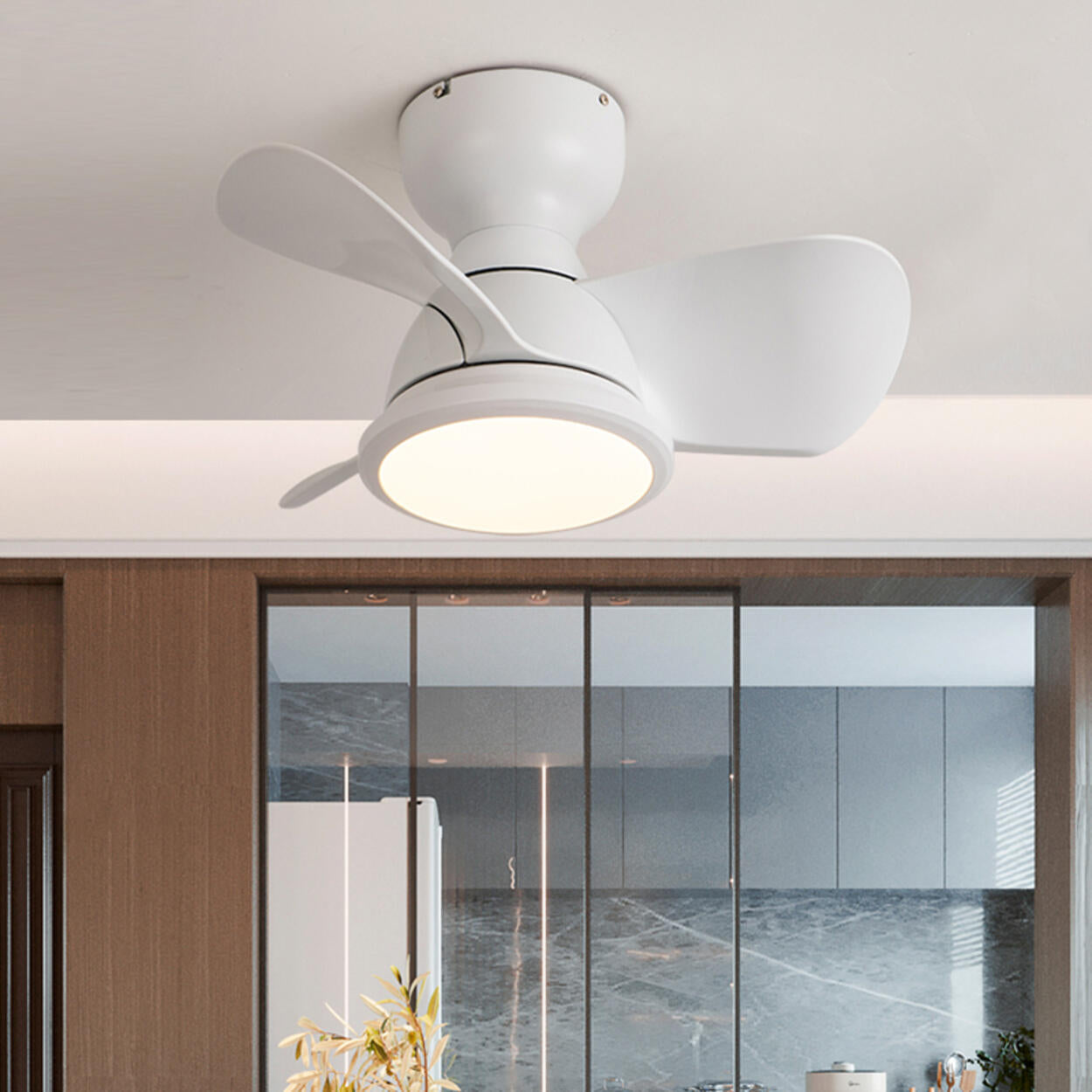 Simple Mini Flush Modern 3 Blade Ceiling Fan with Light