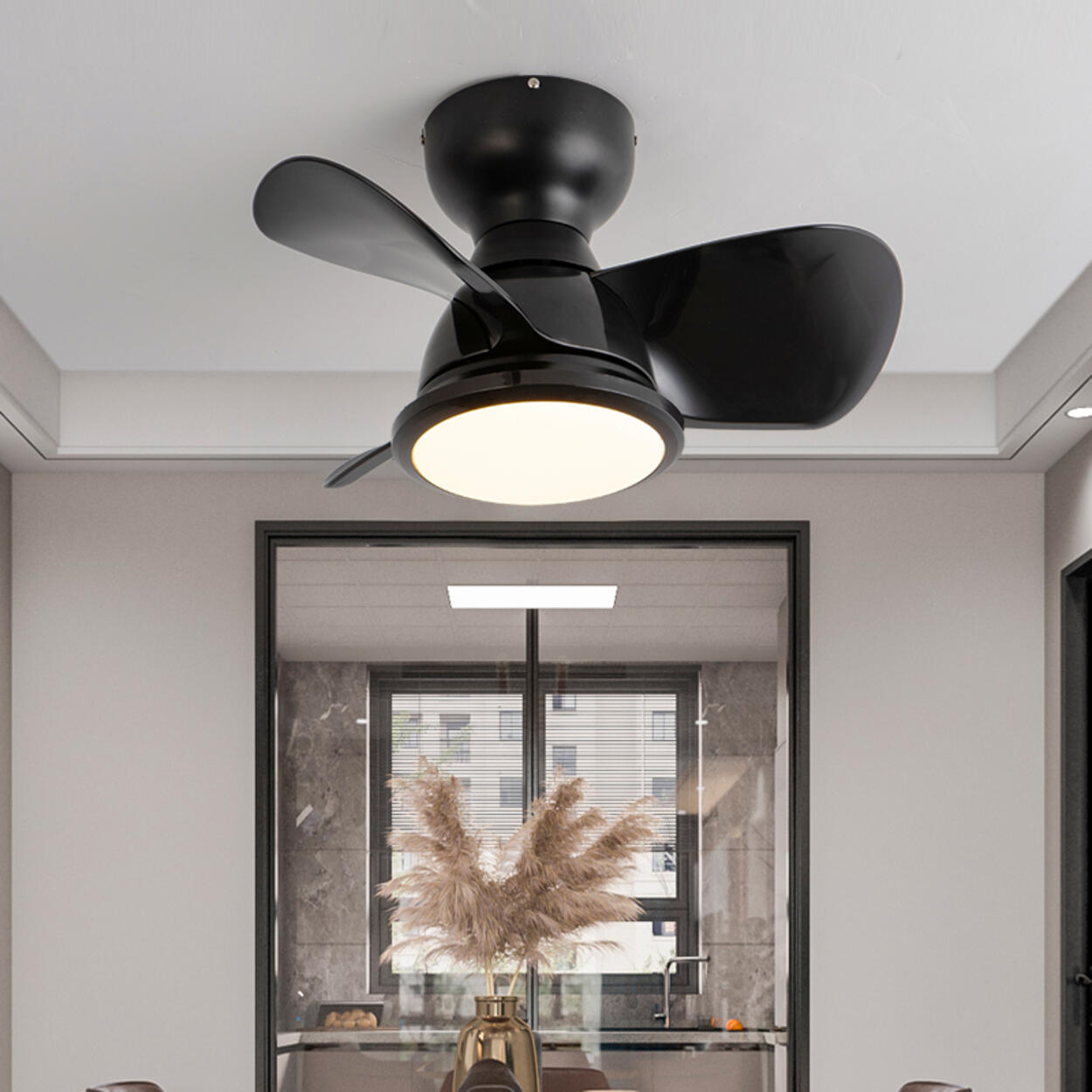 Simple Mini Flush Modern 3 Blade Ceiling Fan with Light