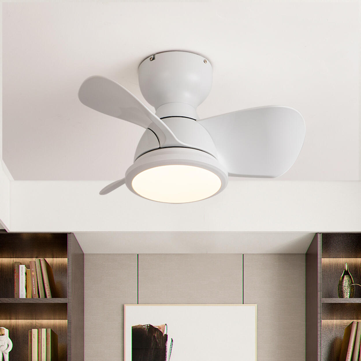 Simple Mini Flush Modern 3 Blade Ceiling Fan with Light