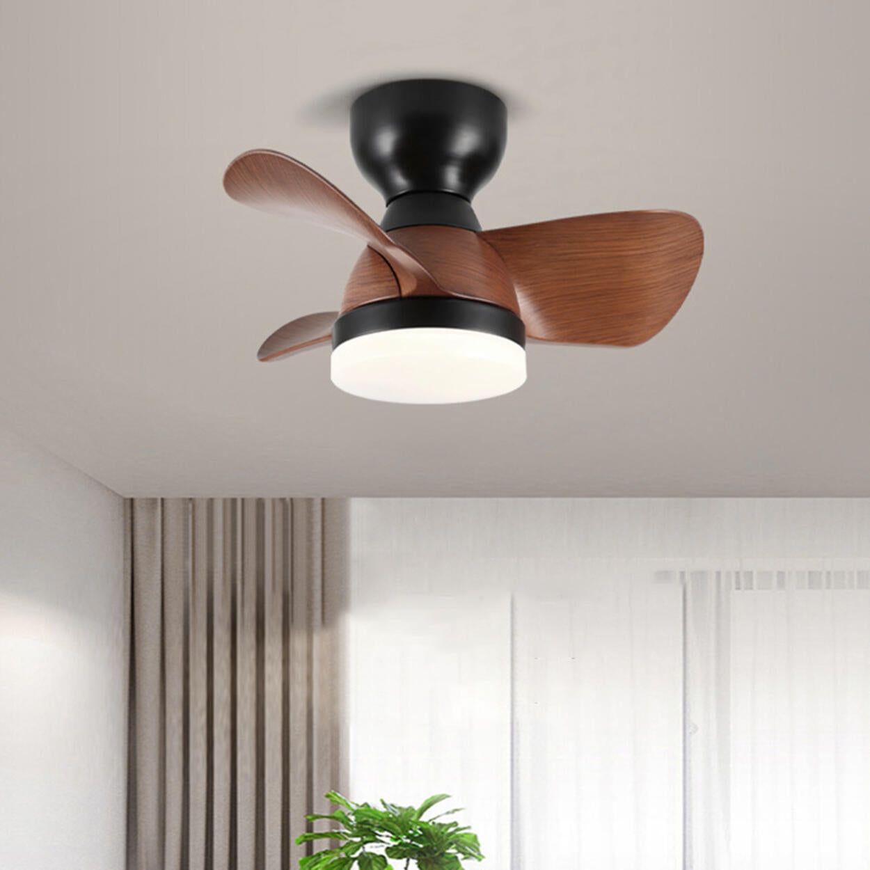 Simple Mini Flush Modern 3 Blade Ceiling Fan with Light