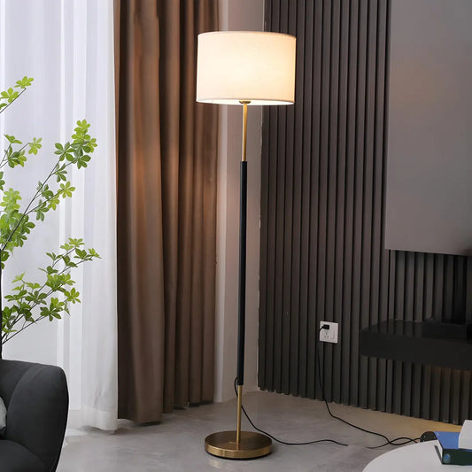 Simple Modern Drum Shade Gold and Black Floor Lamp