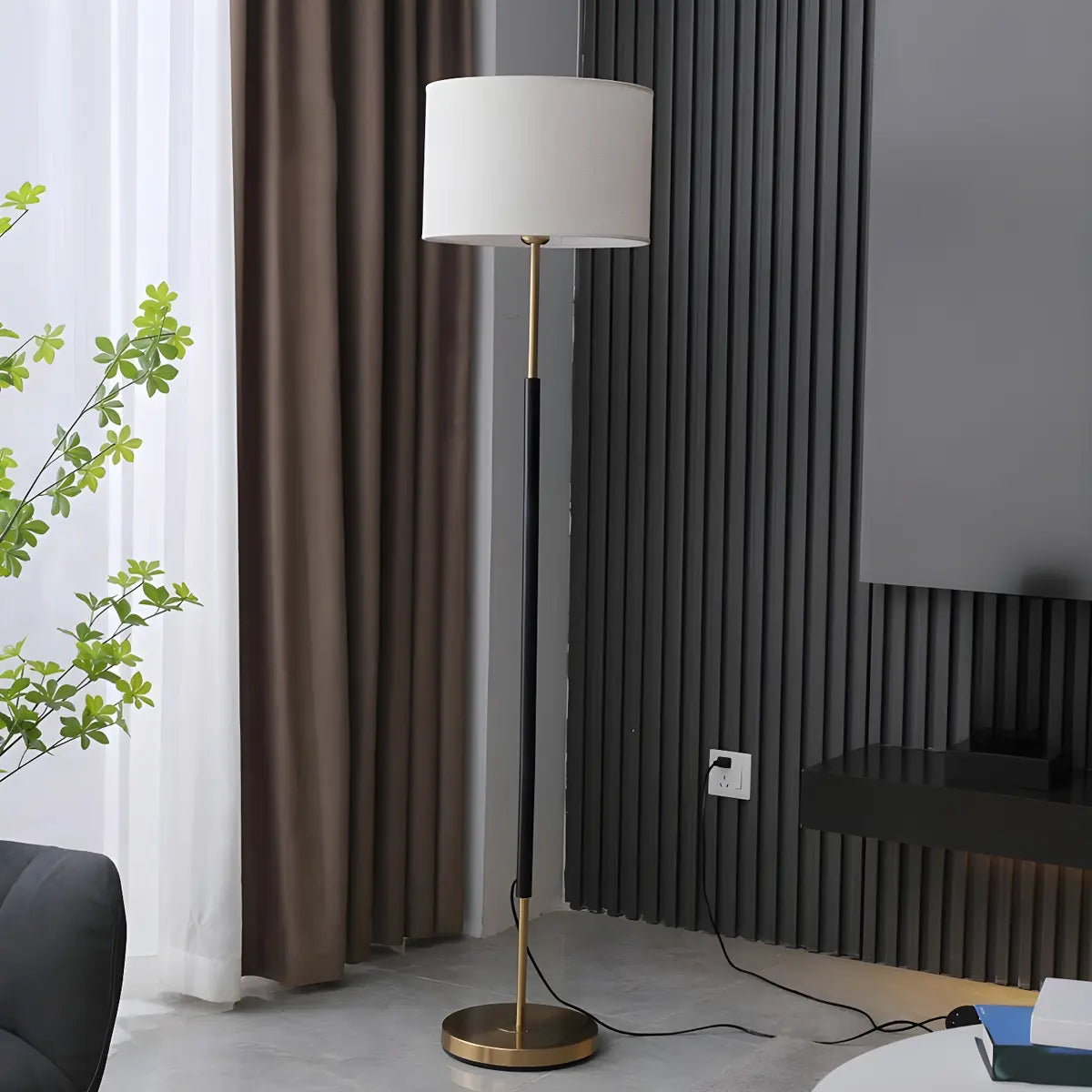 Simple Modern Drum Shade Gold and Black Floor Lamp