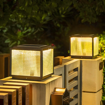 Simple Modern Glass Cube Solar Outdoor Post Light