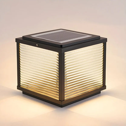 Simple Modern Glass Cube Solar Outdoor Post Light