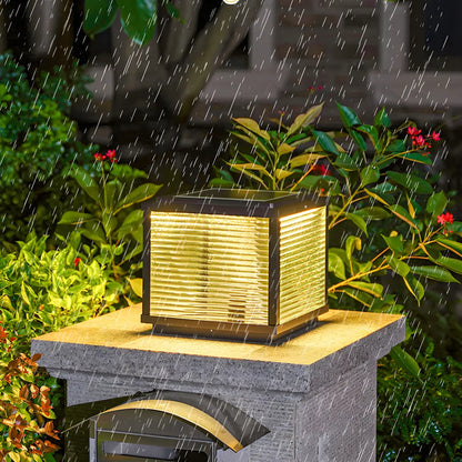 Simple Modern Glass Cube Solar Outdoor Post Light