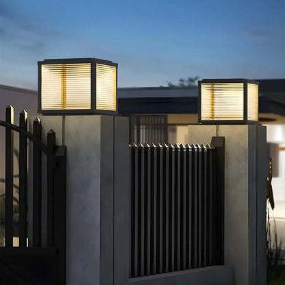 Simple Modern Glass Cube Solar Outdoor Post Light