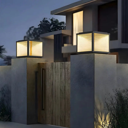 Simple Modern Glass Cube Solar Outdoor Post Light