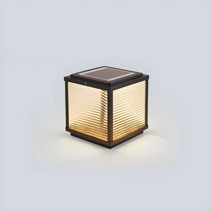 Simple Modern Glass Cube Solar Outdoor Post Light