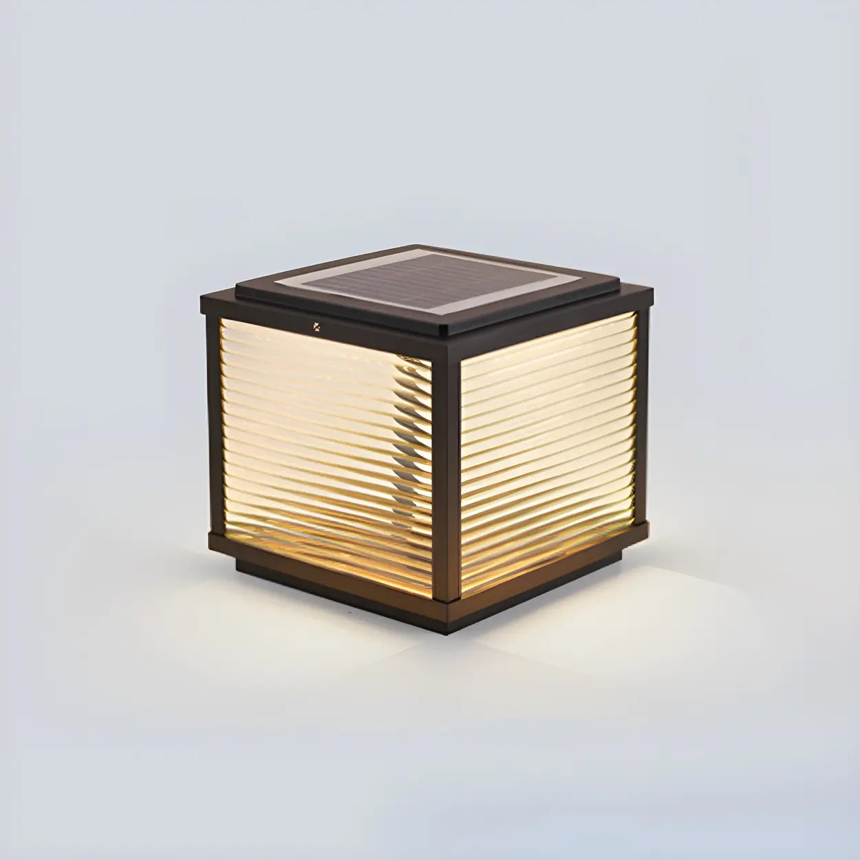 Simple Modern Glass Cube Solar Outdoor Post Light