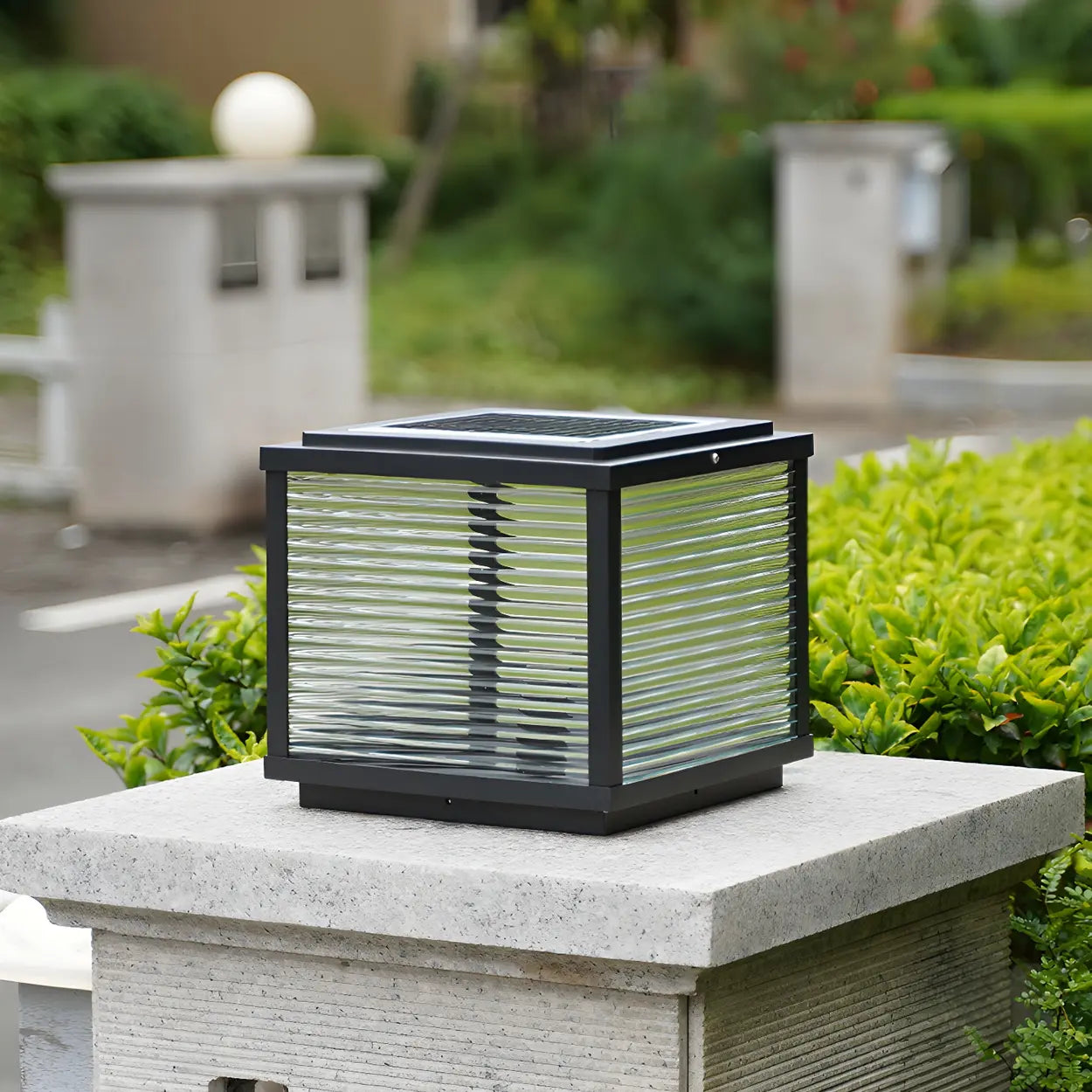 Simple Modern Glass Cube Solar Outdoor Post Light