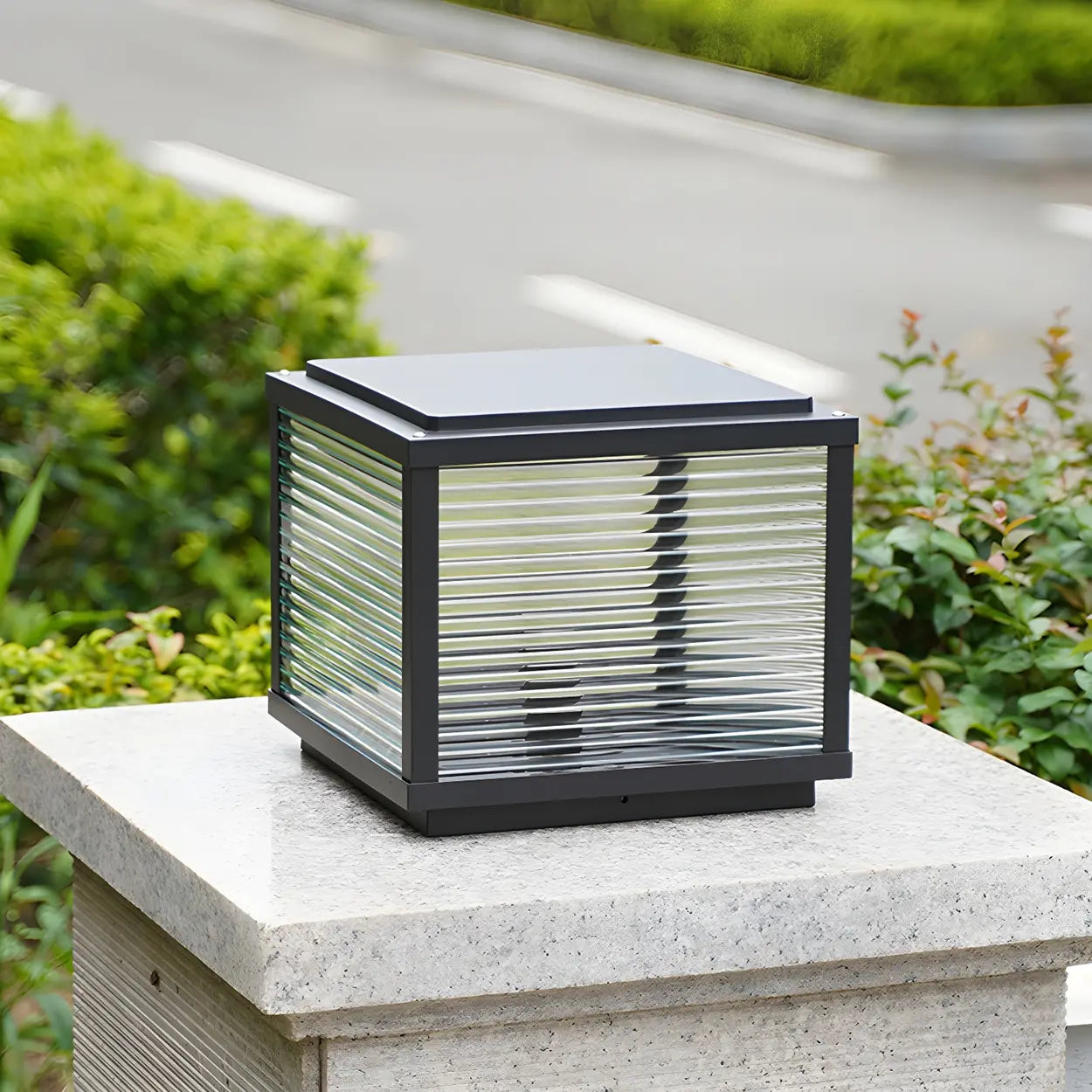 Simple Modern Glass Cube Solar Outdoor Post Light