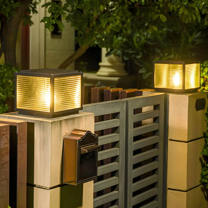 Simple Modern Glass Cube Solar Outdoor Post Light