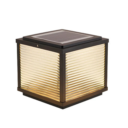 Simple Modern Glass Cube Solar Outdoor Post Light