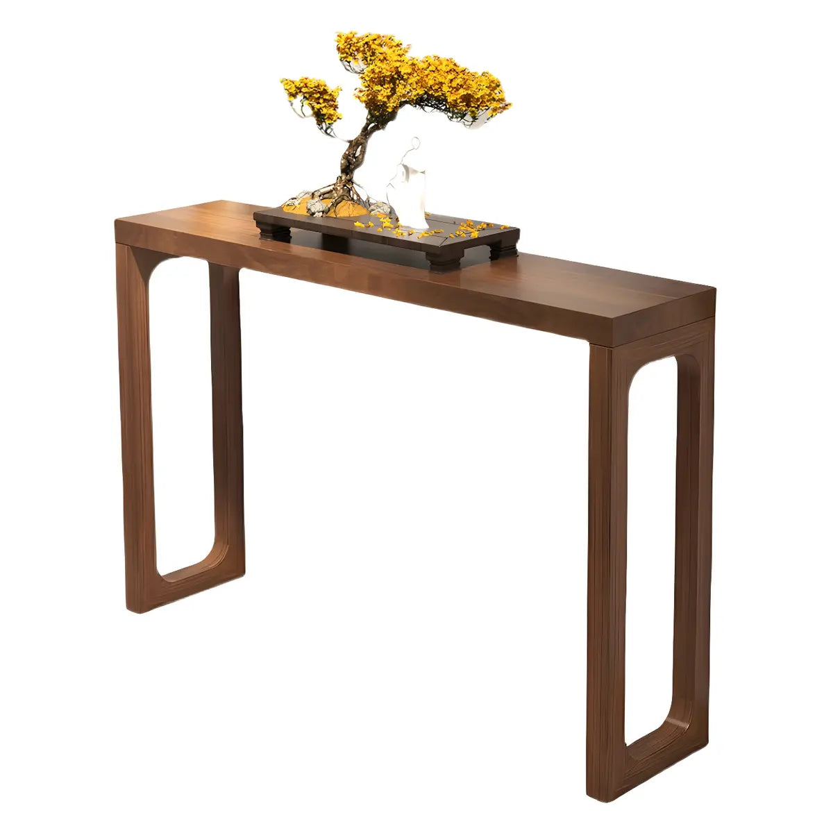 Simple Rectangular Pine Walnut Finish Console Table