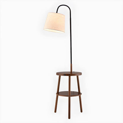 Simple White Cylinder Wooden Side Table Floor Lamp