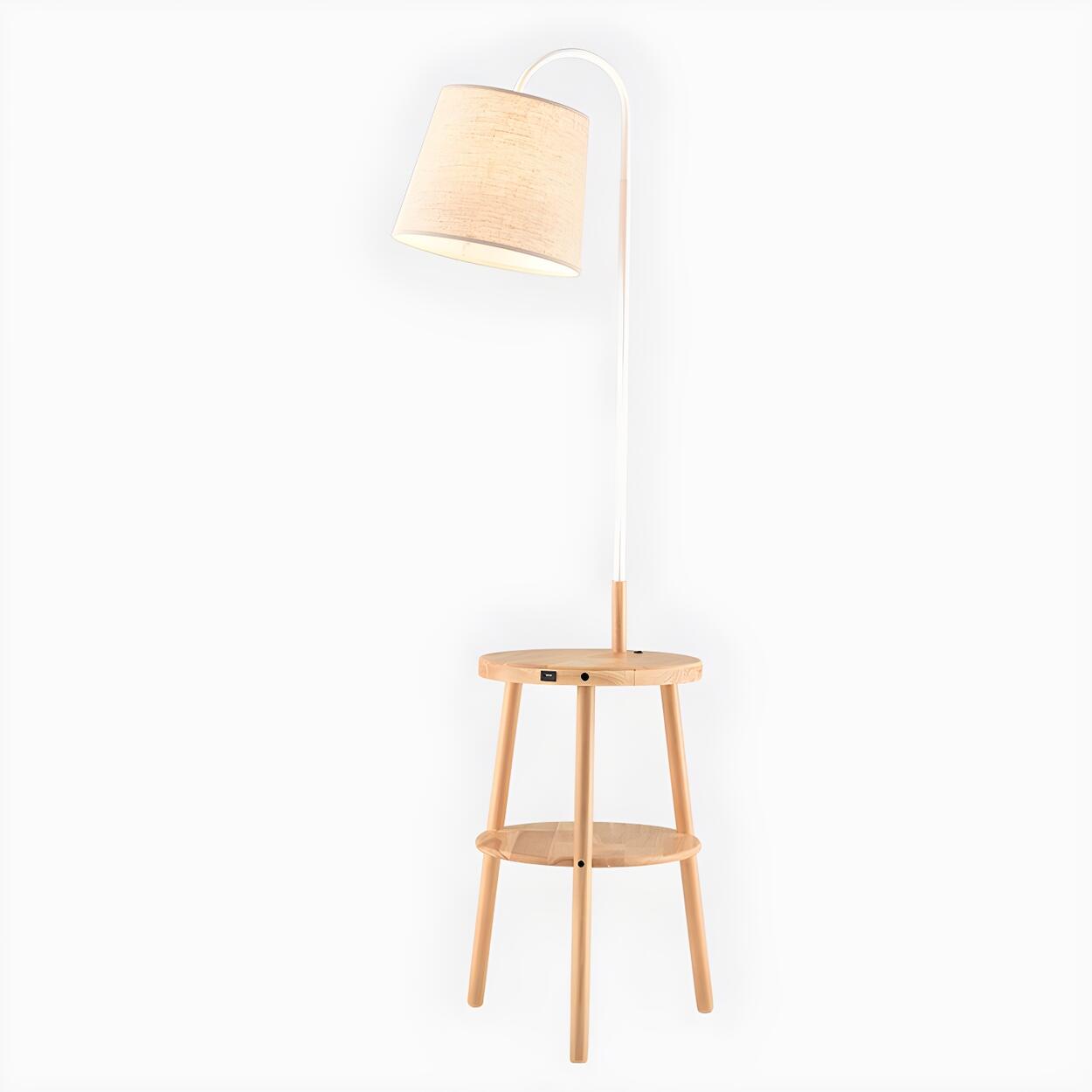 Simple White Cylinder Wooden Side Table Floor Lamp