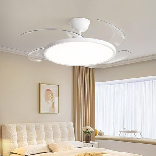 Simple White Round Ceiling Fan with LED Lighting