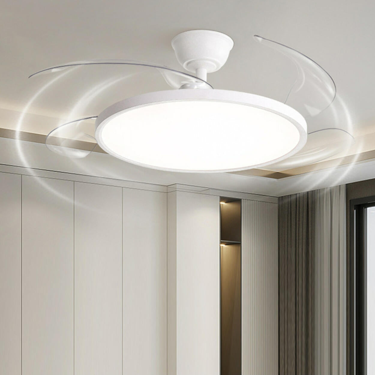 Simple White Round Ceiling Fan with LED Lighting