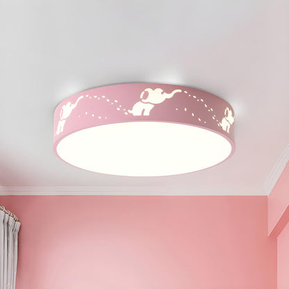 Small Pink Elephant Drum LED Flush Mount Ceiling Light