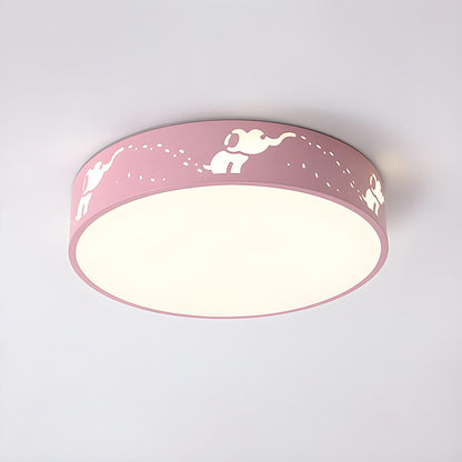 Small Pink Elephant Drum LED Flush Mount Ceiling Light