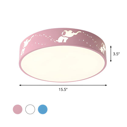 Small Pink Elephant Drum LED Flush Mount Ceiling Light